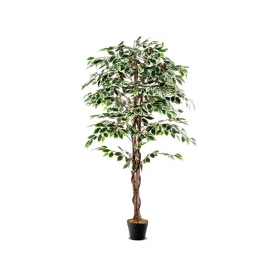 Hivvago Artificial Ficus Tree Tall Faux Indoor Plant With 1008 Leaves Nursery Pot And Dried Moss In Blue