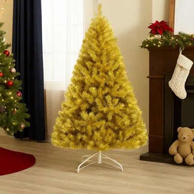 Hivvago Artificial Tinsel Xmas Tree 6/7.5 Ft - Hinged Branches & Folding Stand In Multi