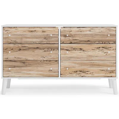 Hivvago Asher 59 Inch Contemporary Dresser, 6 Drawers, White And Natural Brown
