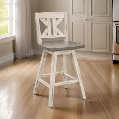 Hivvago Ati 29 Inch Bar Height Stool Swivel Chair, Divided X Back, Gray, White