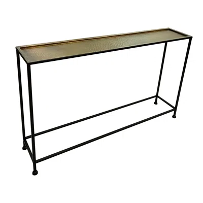 Hivvago Aurelia 48 Inch Console Sofa Table, Artisanal Hammered Antique Bronze Tray Top, Industrial Black Iro