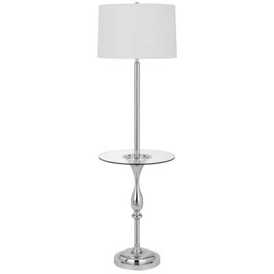 Hivvago Ava 61 Inch Modern Floor Lamp, Glass Tray Table, 1 Usb Port, Glossy, Chrome In Silver