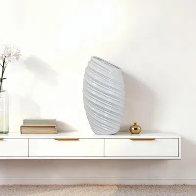 Hivvago Avery Tall Modern Vase, Angled Spiral Design, White Ceramic 17 Inch In Silver