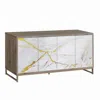 Hivvago Avia Sideboard Console Cabinet, White Marble Look 4 Door Brown 65 Inch In Brown