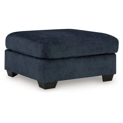 Hivvago Avie Oversized Ottoman, Faux Wood Details, Navy Blue Polyester 38 Inch