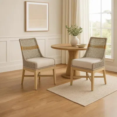 Hivvago Avira Dining Chair Handcrafted Mango Wood Cotton Rope Weaving Beige Cushion In Neutral