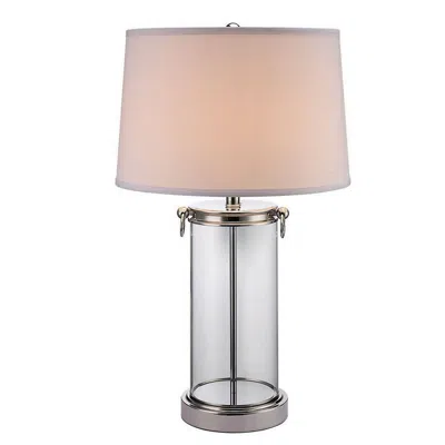 Hivvago Axie 28 Inch Table Lamp, Glass Stand, Empire Shade, Metal, Nickel Finish In Multi