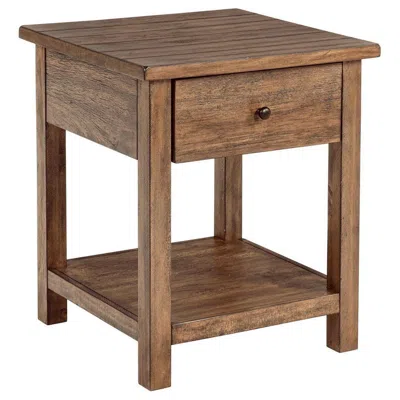 Hivvago Ayne Side End Table, 1 Shelf, 1 Drawer, Brown Wood, Square 20 Inch