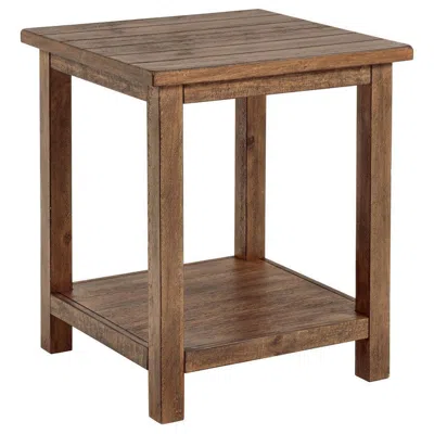 Hivvago Ayne Side End Table, 1 Shelf, Distressed Brown Wood, Square 20 Inch