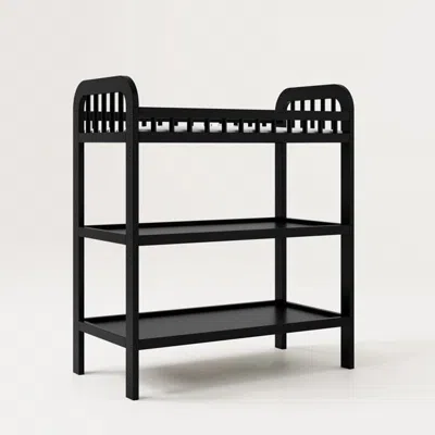 Hivvago Baby Changing Table In Black Wood Finish With Safety Rail And Changing Pad