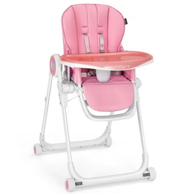 Hivvago Baby High Chair Foldable Feeding Chair With 4 Lockable Wheels-pink