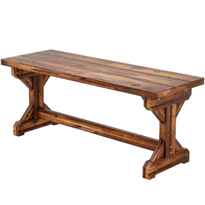Hivvago Backless Wooden Patio Bench With X Base In Brown