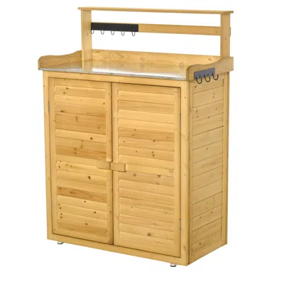 Hivvago Backyard Garden Storage Shed With Workstation And Doors In Brown