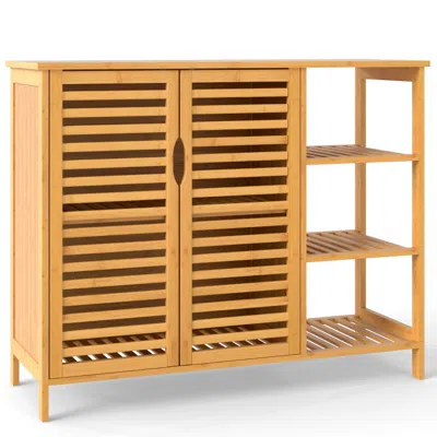 Hivvago Bamboo Bathroom Cabinet 2-door Storage Organizer With Shelves