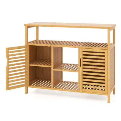 Hivvago Bamboo Bathroom Cabinet With Shelves And Doors
