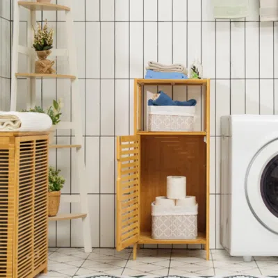 Hivvago Bamboo Bathroom Storage Floor Cabinet With Door And Shelf Corner Cabinet