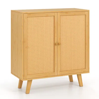 Hivvago Bamboo Buffet Storage Cabinet With Pe Rattan Doors And Freestanding Kitchen Cupboard-natural