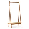 Hivvago Bamboo Clothes Rack With Hanging Rod Rattan Shelf And Copper Hooks