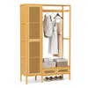 Hivvago Bamboo Clothing Rack With Cabinet And Drawers And Hanging Rod