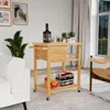 Hivvago Bamboo Kitchen Trolley Cart With Tower Rack And Drawers