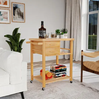 Hivvago Bamboo Kitchen Trolley Cart With Tower Rack And Drawers