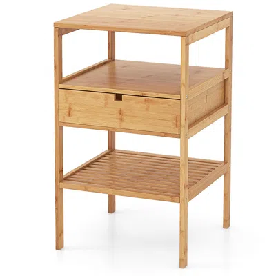 Hivvago Bamboo Nightstand With Storage Drawer And Slatted Shelf