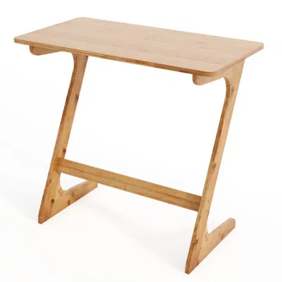 Hivvago Bamboo Z-shaped Spacious Sofa Side Table With Space-saving Tabletop-natural In Brown