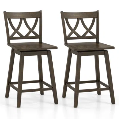 Hivvago Bar Stool Set Of 2 - Wooden Bar Chairs With Durable Rubber Wood Frames And Footrest 24 Inches In Brown