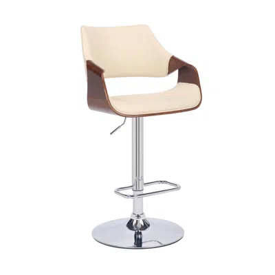 Hivvago Bar Stool With Curved Leatherette Back And Seat, Cream In Neutral