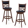 Hivvago Bar Stools Set Of 2, Counter Height Chairs With Rubber Wood Frame And Faux Leather Upholstered Seat, In Brown