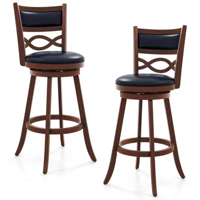 Hivvago Bar Stools Set Of 2, Counter Height Chairs With Rubber Wood Frame And Faux Leather Upholstered Seat, In Brown