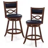 Hivvago Bar Stools Set Of 2 Faux Leather Seat Rubber Wood Frame Counter Chairs In Brown