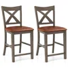 Hivvago Bar Stools Set Of 2 With Cross Back And Faux Leather Upholstered Seat-gray