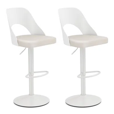 Hivvago Bar Stools Set Of 2 With Enlarged Pu Leather Seat And Footrest In White