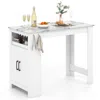 Hivvago Bar Table Faux Marble Pub Table With 7 Hanging Hooks Compartment-white
