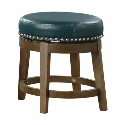 Hivvago Bara 20 Inch Swivel Dining Stool, Green Round Faux Leather, Set Of 2 In Multi