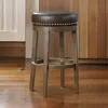 Hivvago Bara 31 Inch Swivel Barstool, Brown Round Faux Leather Seat, Set Of 2