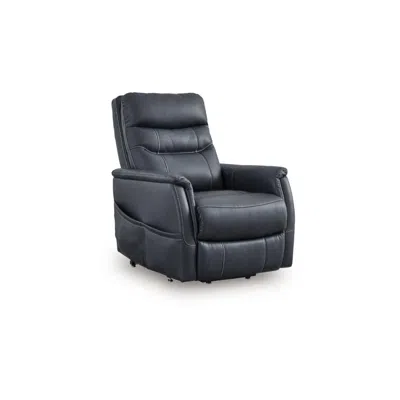 Hivvago Barrett Power Lift Recliner Chair, Navy Blue Faux Leather, Pillow Back