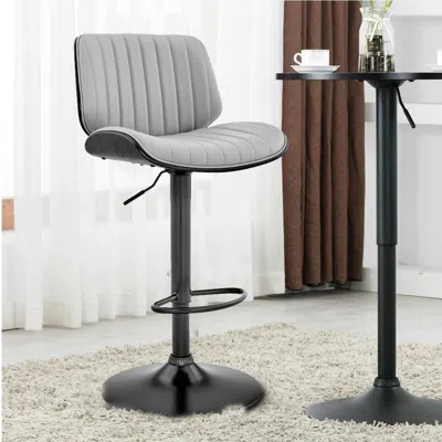 Hivvago Barstool With Channel Tufted Leatherette Seat, Gray And Black