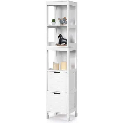 Hivvago Bathroom Cabinet Tower With 2 Storage Drawers And 3 Shelves In White Wood Finish