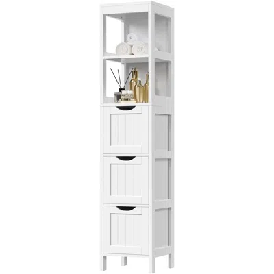Hivvago Bathroom Cabinet Tower With 3 Storage Drawers And 2 Shelves In White Wood Finish