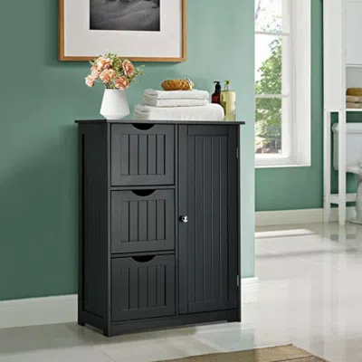 Hivvago Bathroom Floor Cabinet Side Storage Cabinet With 3 Drawers And 1 Cupboard-black