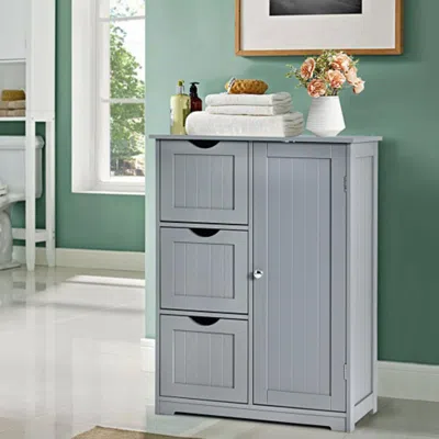 Hivvago Bathroom Floor Cabinet Side Storage Cabinet With 3 Drawers And 1 Cupboard-gray