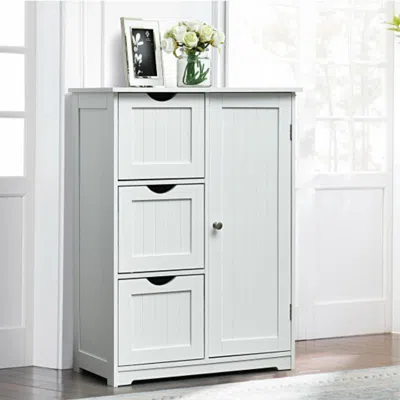 Hivvago Bathroom Floor Cabinet Side Storage Cabinet With 3 Drawers And 1 Cupboard-white