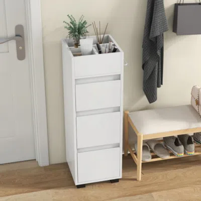Hivvago Bathroom Floor Cabinet With 3 Drawers 4 Top Dividers And 1 Towel Rack-white