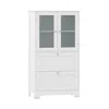 Hivvago Bathroom Floor Storage Cabinet Freestanding Cupboard Pantry With 2 Drawers And 2 Frosted Glass Doors