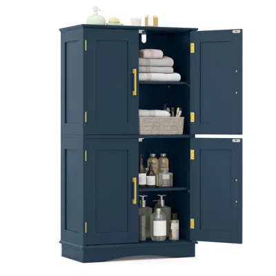 Hivvago Bathroom Floor Storage Cabinet With 4 Doors And 2 Adjustable Shelves