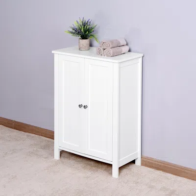 Hivvago Bathroom Floor Storage Cabinet With Double Door Adjustable Shelf - White