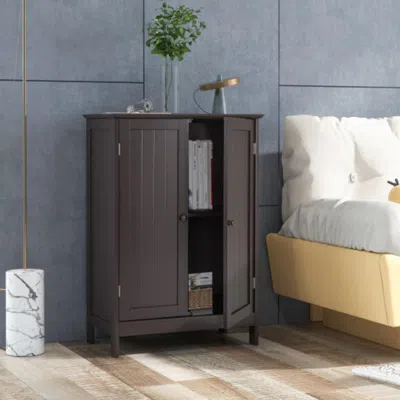 Hivvago Bathroom Floor Storage Double Door Cupboard Cabinet-brown