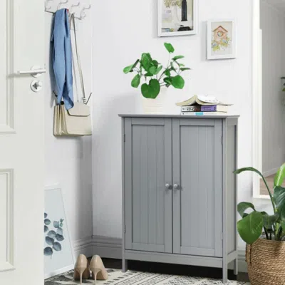 Hivvago Bathroom Floor Storage Double Door Cupboard Cabinet-gray